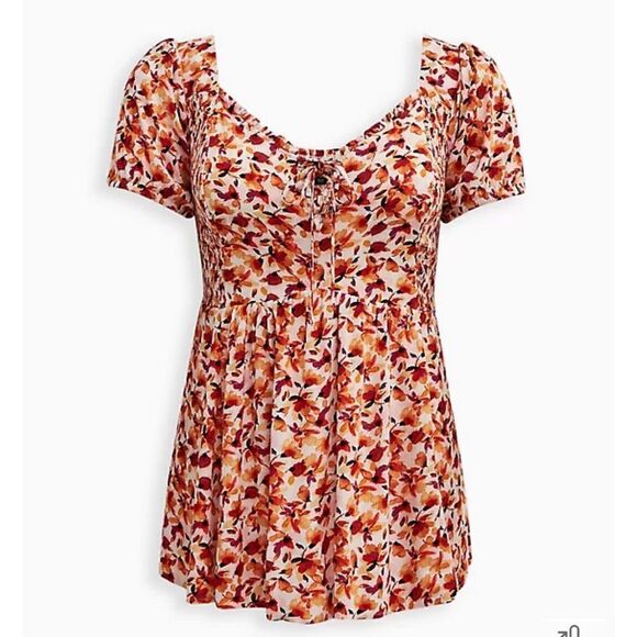 BABYDOLL CRINKLE GAUZE SMOCKED BACK PUFF SLEEVE TOP - Picture 5 of 6